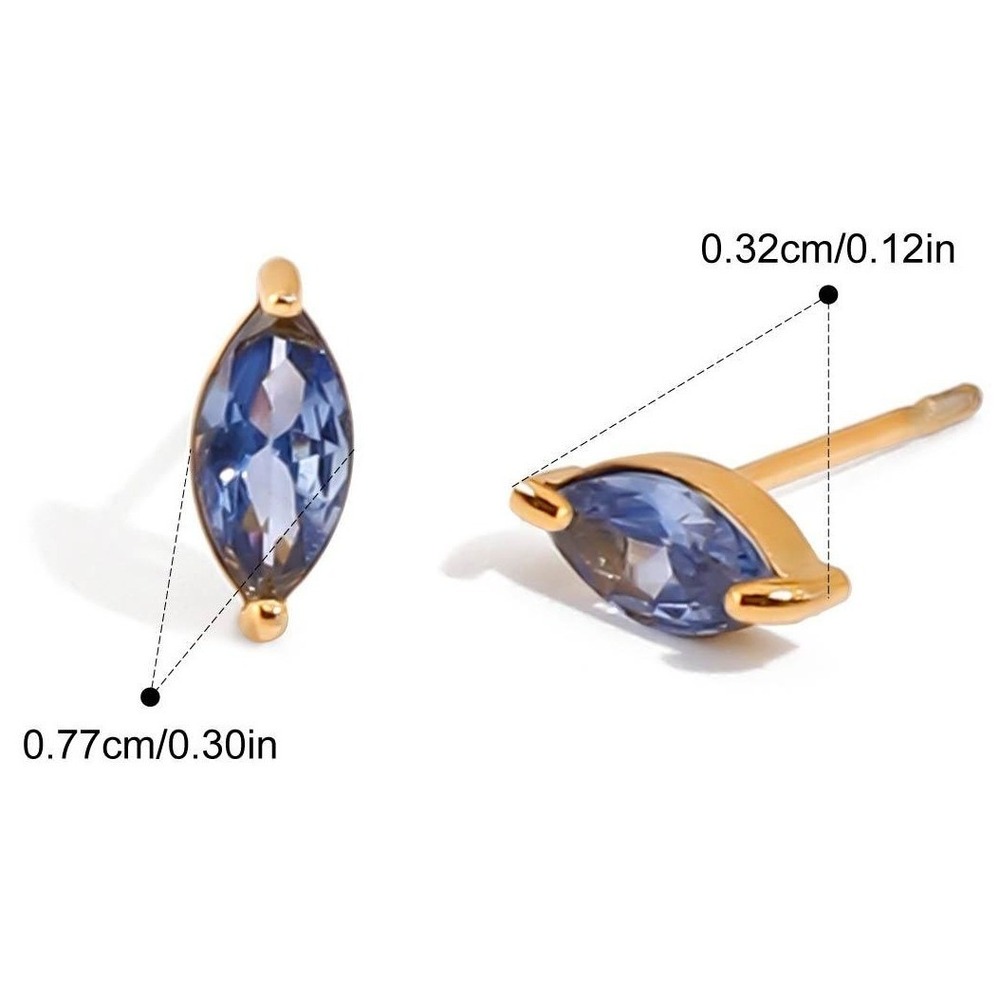 Marquise Faux Sapphire Stud Earrings 18k Gold Plated Stainless Steel September